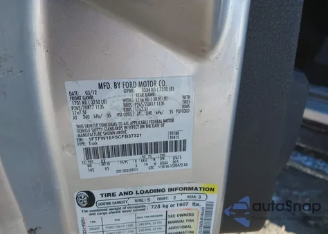 2012 Ford F-150 Xlt из США, поврежденный, VIN 1FTFW1EF5CFB37321